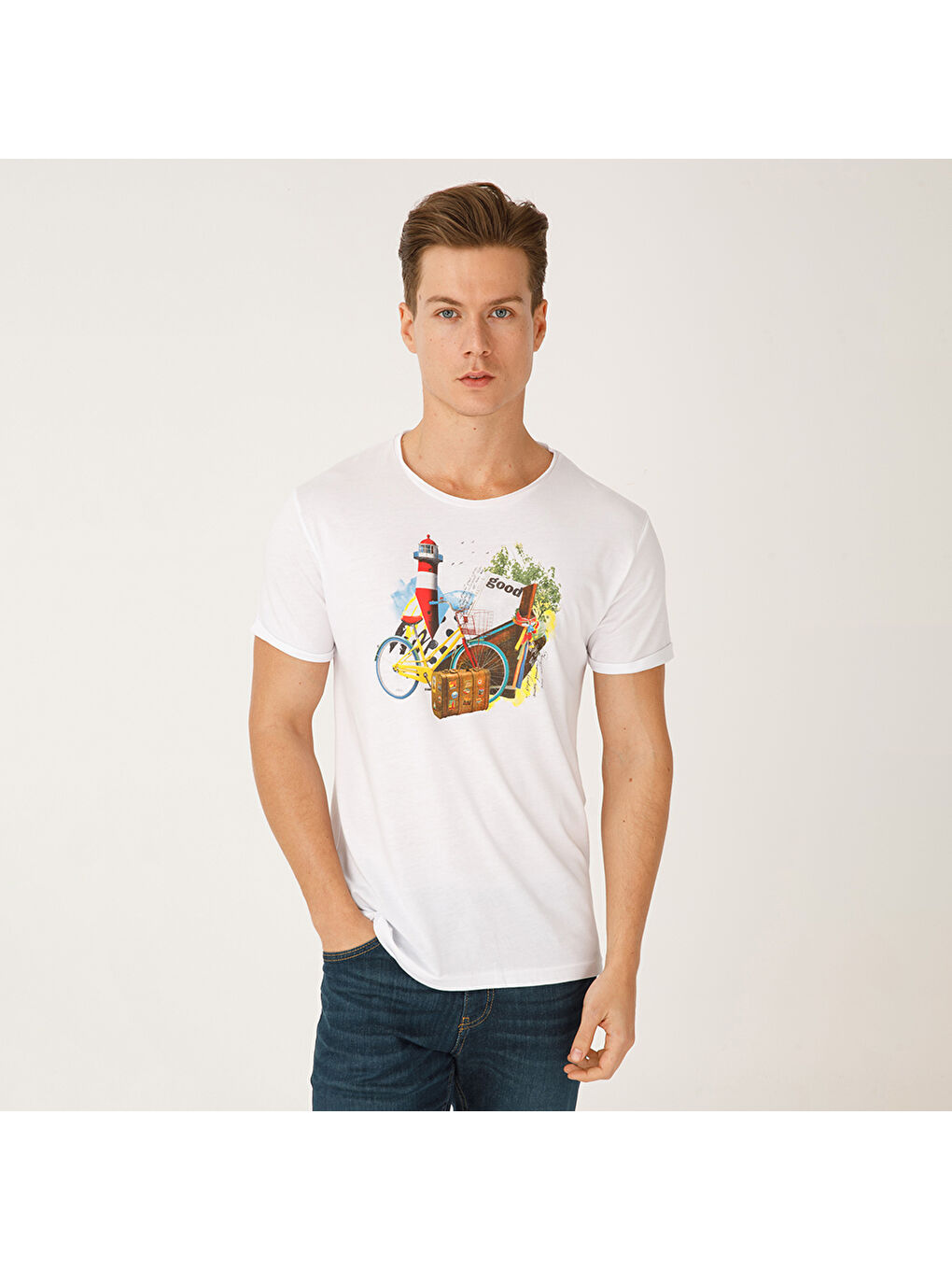 Beyaz Nature Gezgin Erkek T-shirt