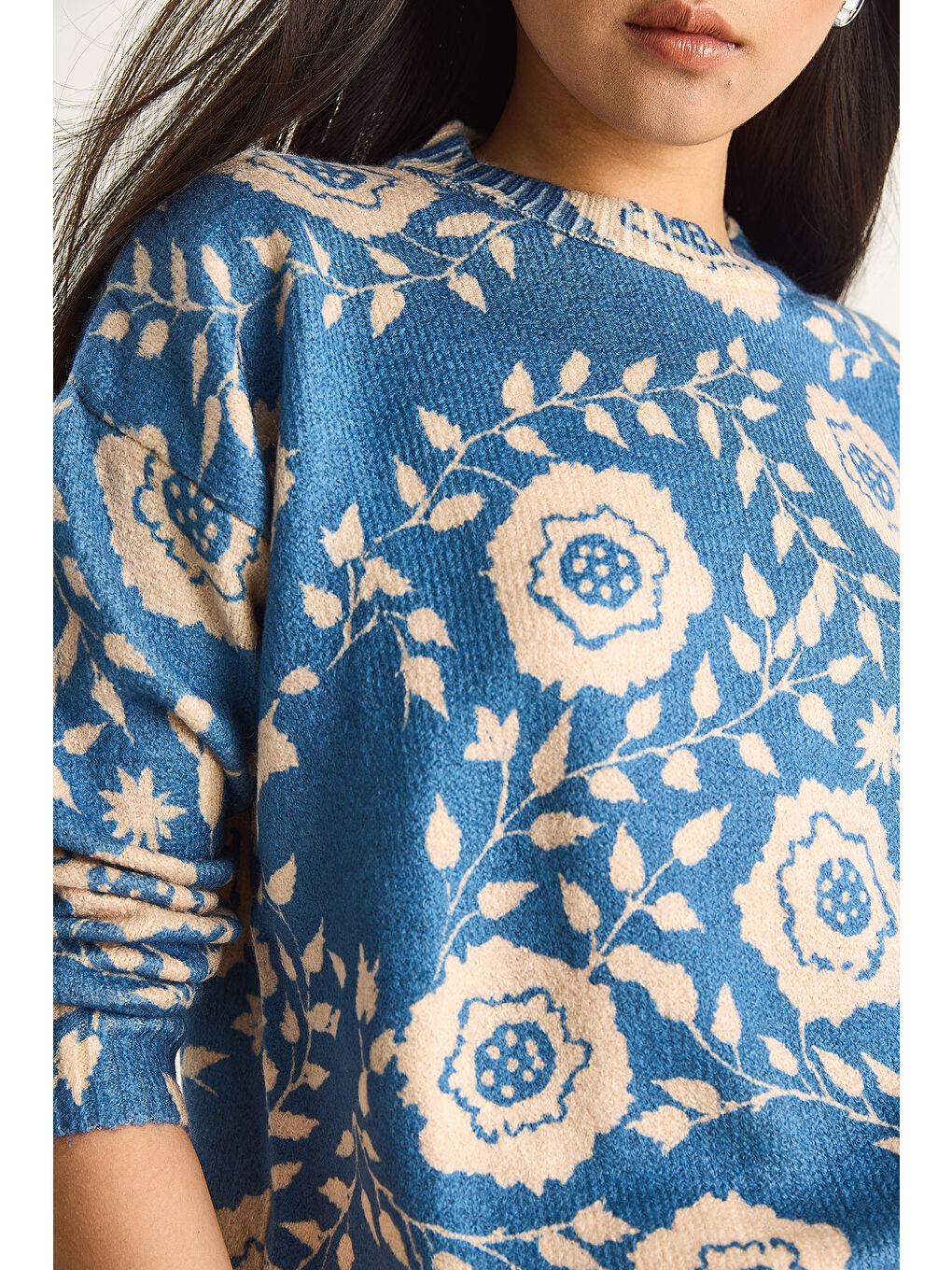 Lacivert Kadın Parçalı Triko Kazak-4