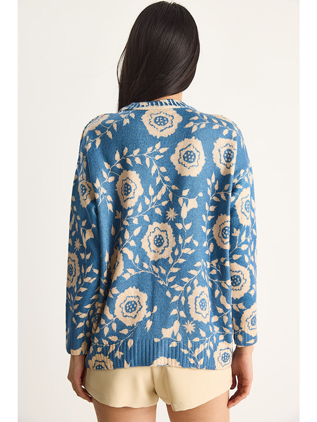 Lacivert Kadın Parçalı Triko Kazak-5