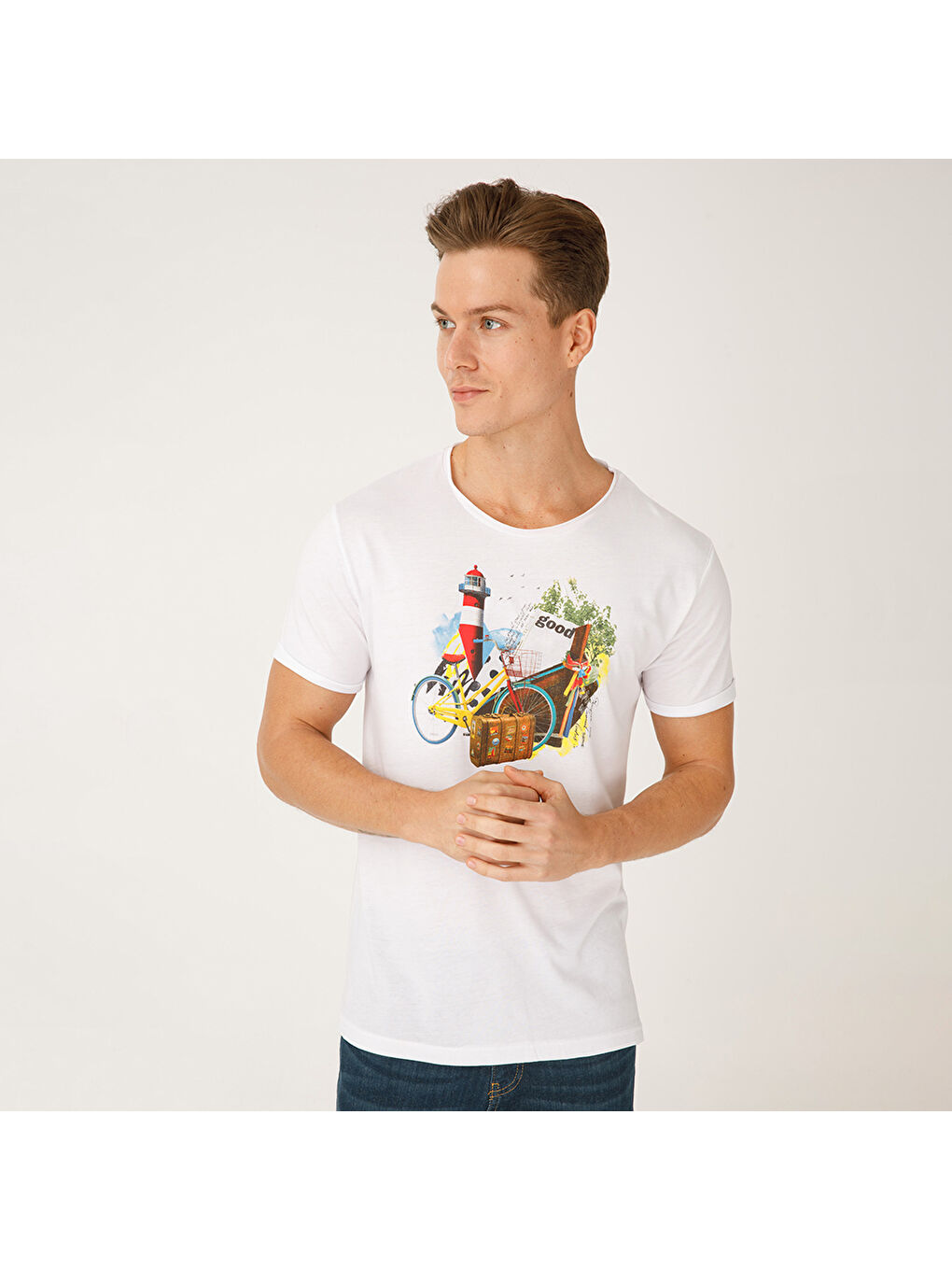 Beyaz Nature Gezgin Erkek T-shirt-4