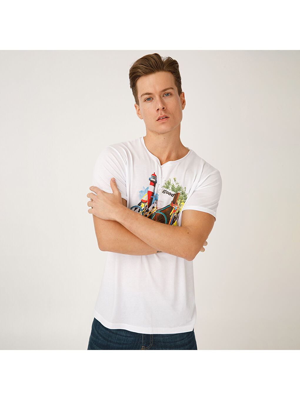 Beyaz Nature Gezgin Erkek T-shirt-5