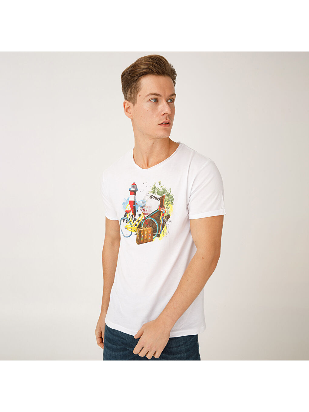 Beyaz Nature Gezgin Erkek T-shirt-6