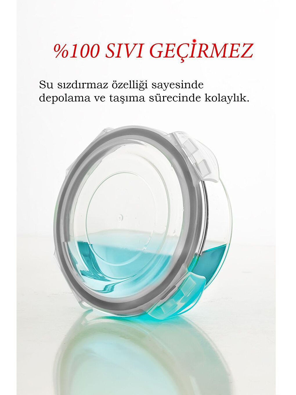 Porsima Açık Gri Por Kilitli Sızdırmaz Kapaklı  Cam 6'lı Gıda Erzak Yiyecek Saklama Kabı Seti -950-620-400ml - 2