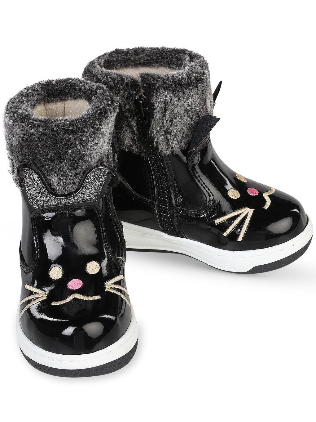 Boots Kedi Nakışlı Rugan 21- Bot Ve Çizme - Siyah-4