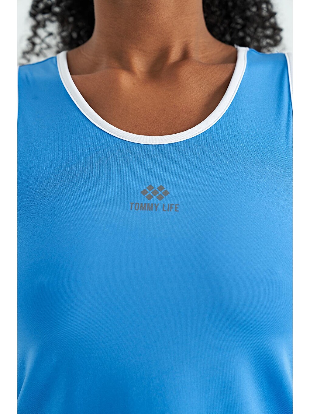 Mavi Saks Logo Baskılı Biye Şeritli Standart Kalıp Kadın Spor Atlet - 97255-3