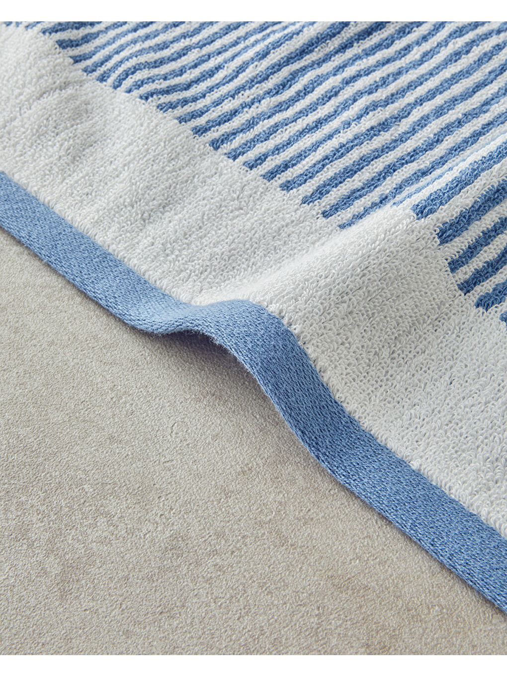 Ornate Stripe Pamuklu İpliği Boyalı Yüz Havlusu Ekru - Mavi-1