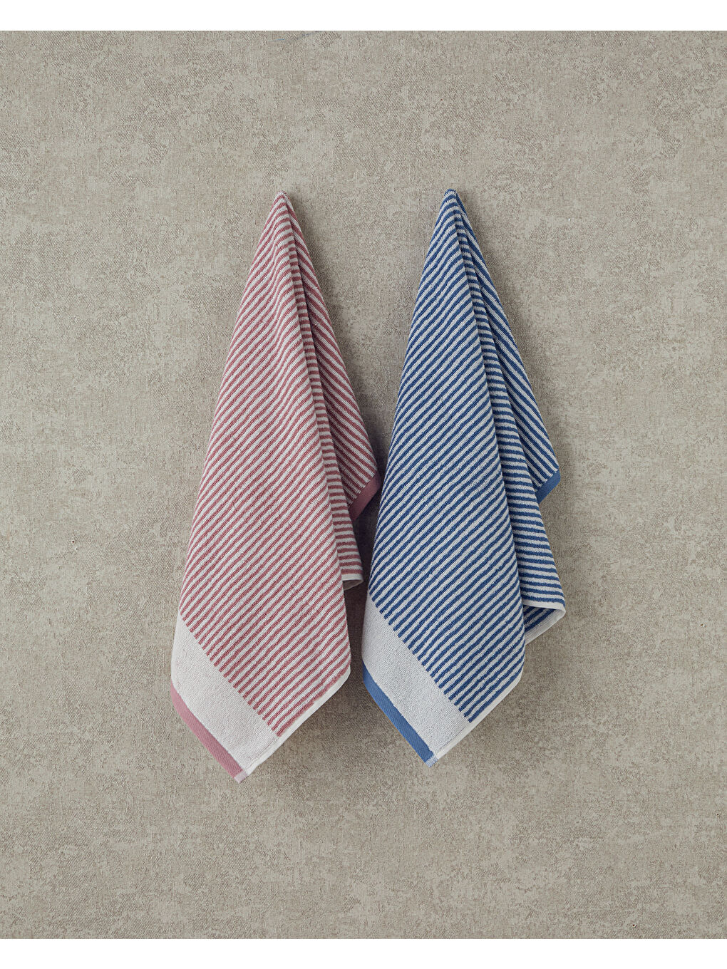 Ornate Stripe Pamuklu İpliği Boyalı Yüz Havlusu Ekru - Mavi-2