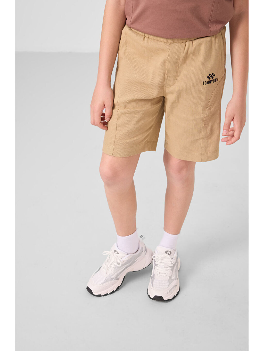 Kahverengi Tarçın-Koyu Bej Pamuklu Oversize Fit Dokuma Hafif Esnek Chino Erkek Çocuk Şort Takım - 11276-1