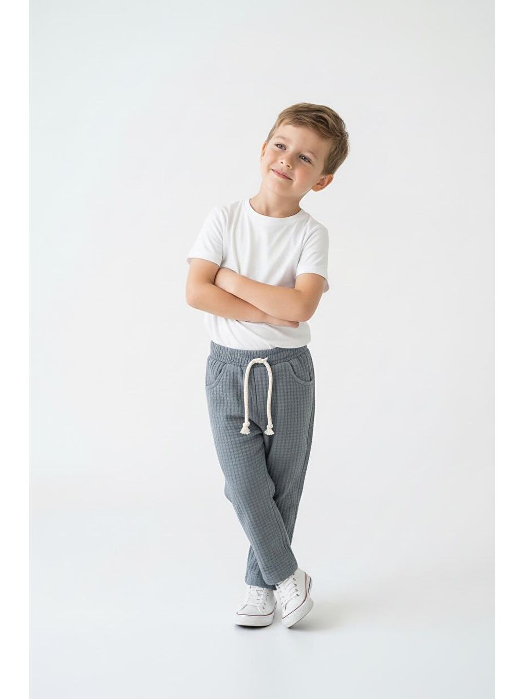 Bej Elastanlı Gofre Bebek Pantolon