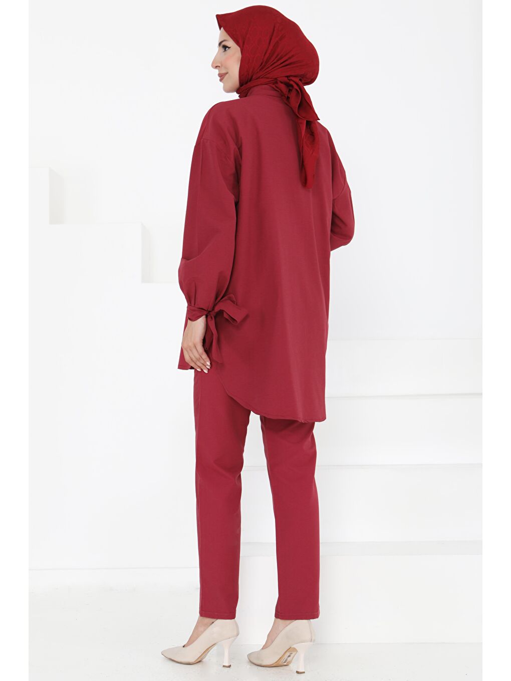 Kol Detaylı İkili Takım Bordo - 27085-4