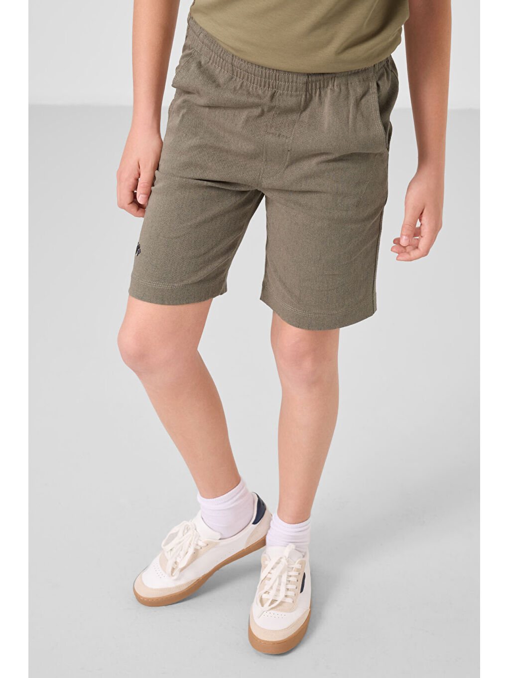 Koyu Bej-Camel Pamuklu Oversize Fit Dokuma Hafif Esnek Chino Erkek Çocuk Şort Takım - 11277-2