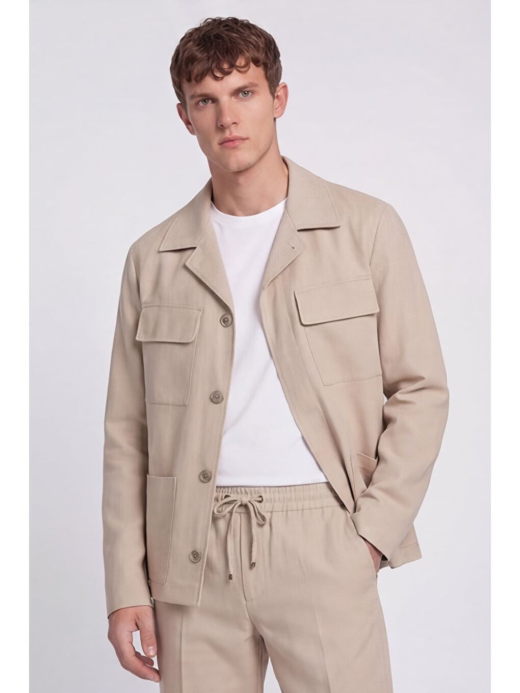 Giotelli Erkek Bej Normal Kesim Regular Fit Dokuma Lastikli Bel Takım Elbise