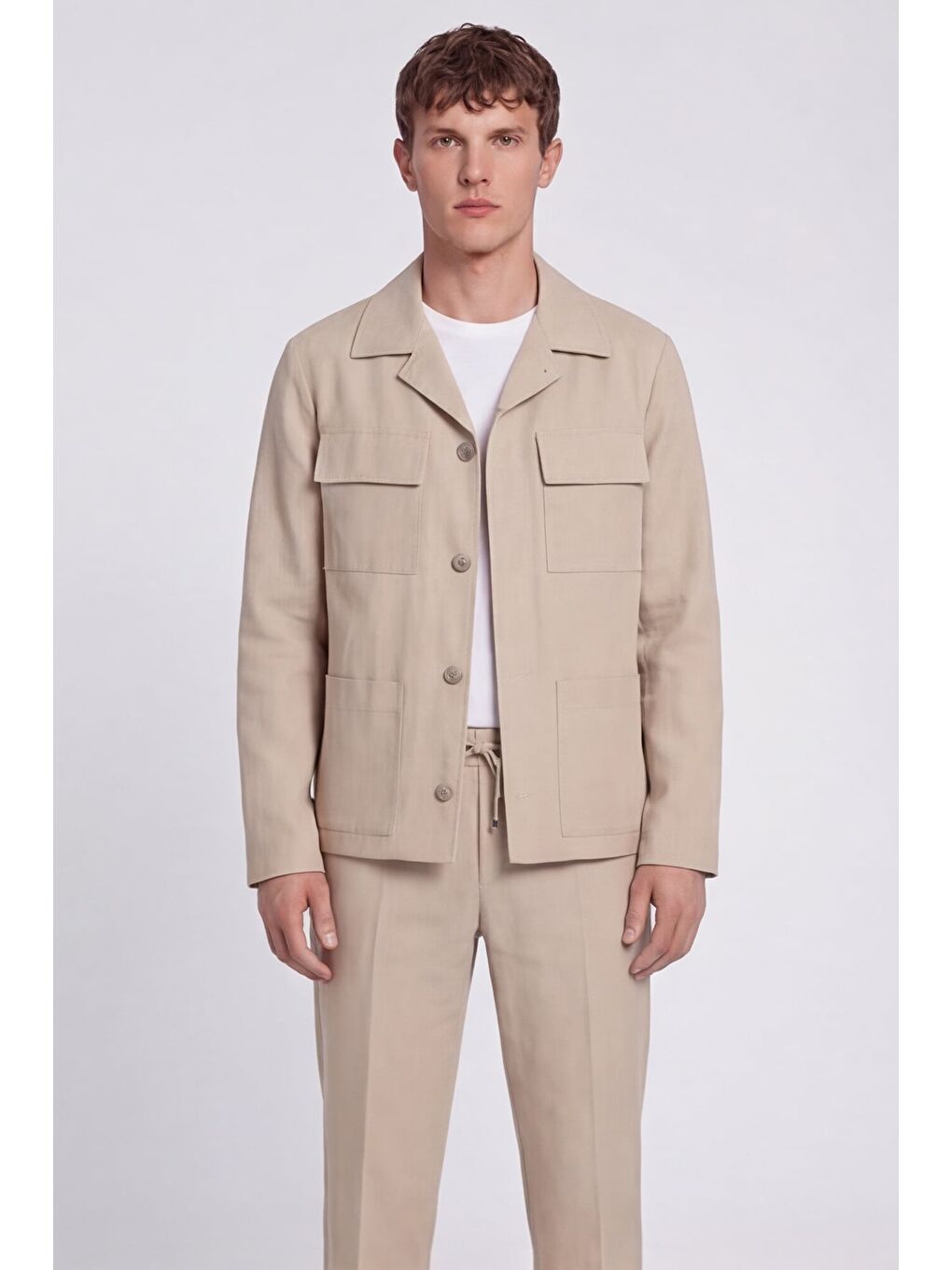 Giotelli Erkek Bej Normal Kesim Regular Fit Dokuma Lastikli Bel Takım Elbise-3