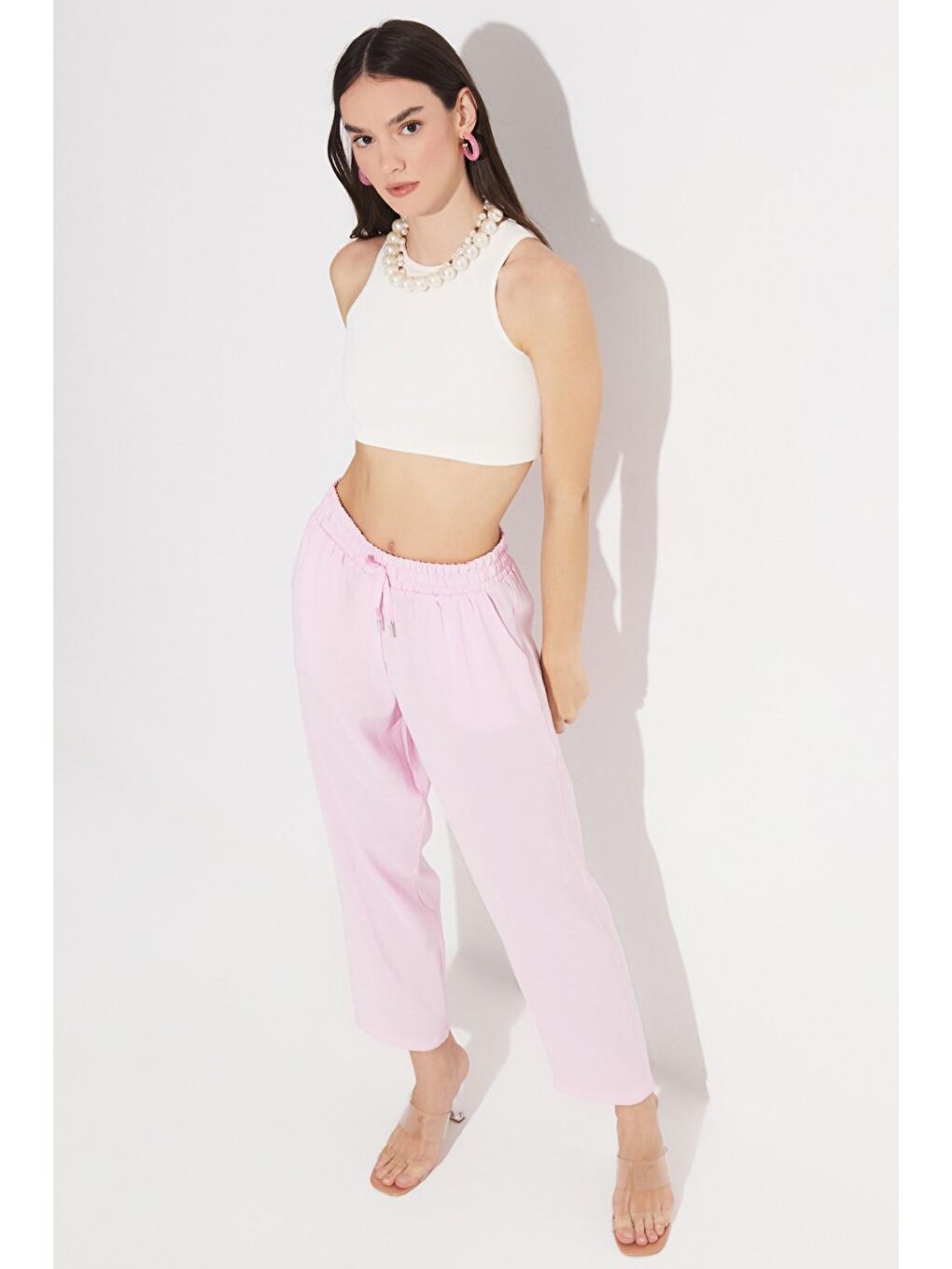 June Pembe Exclusive Beli Lastikli Modal Karışımlı Pantolon - 2