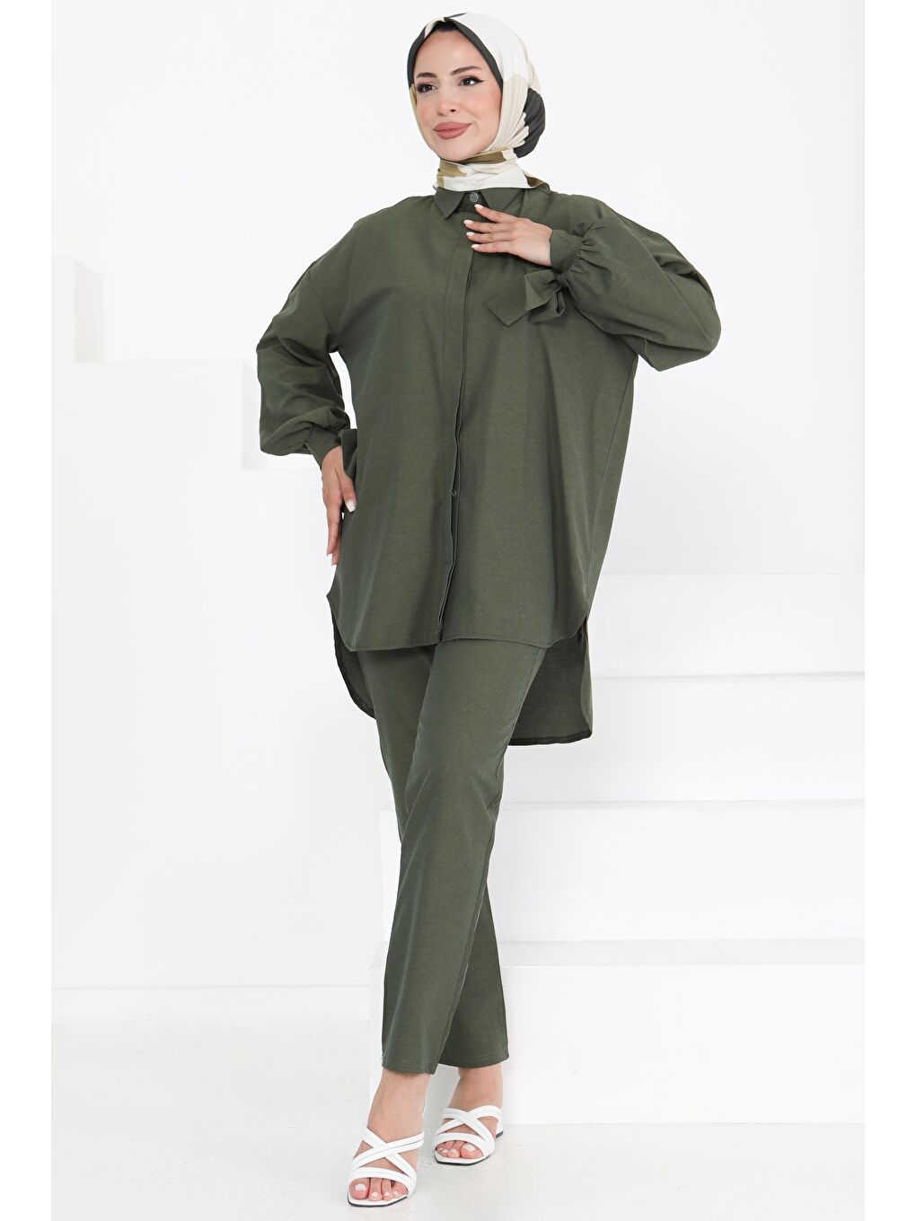 Kol Detaylı İkili Takım Koyu Haki - 27085-2