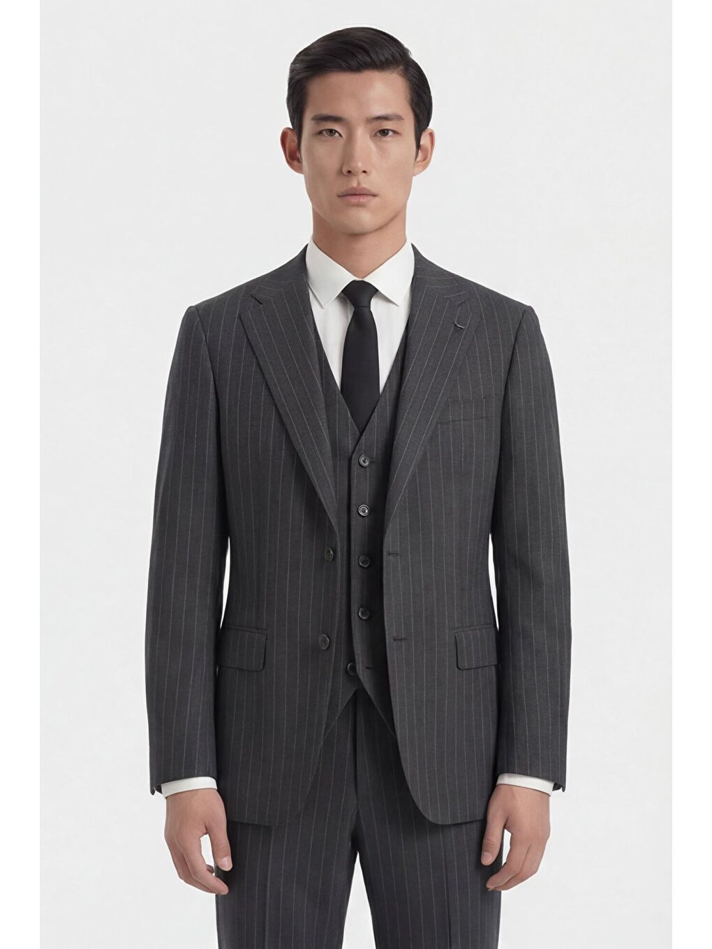 Giotelli Erkek Siyah Dar Kesim Slim Fit Viskon Dokuma Çizgili Klasik Yaka 6 Drop Takım Elbise