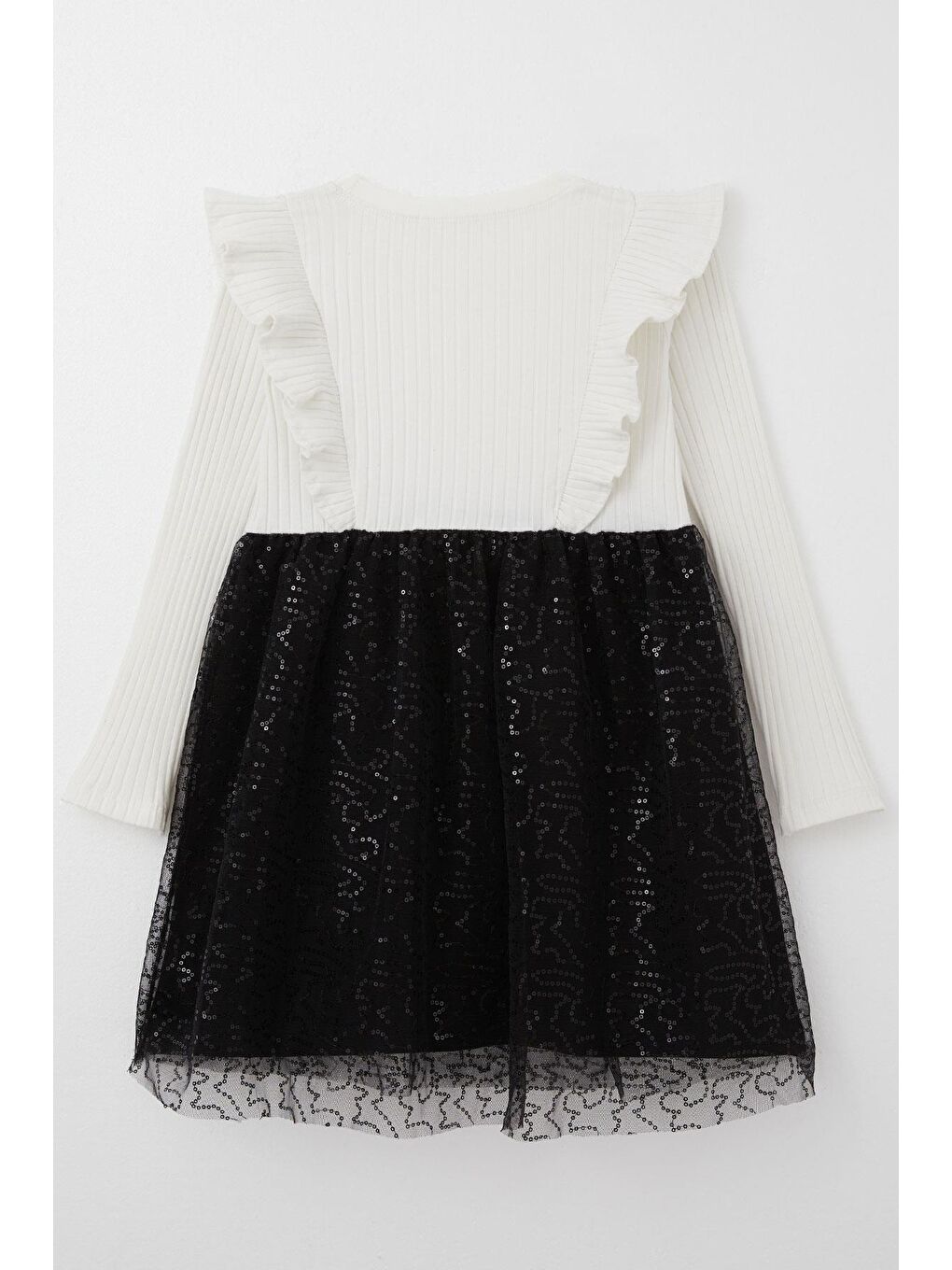 Kız Çocuk Uzun Kollu Elbise Etek Kısmı Pullu Tüllü Ekru (5-9 Yaş)-1