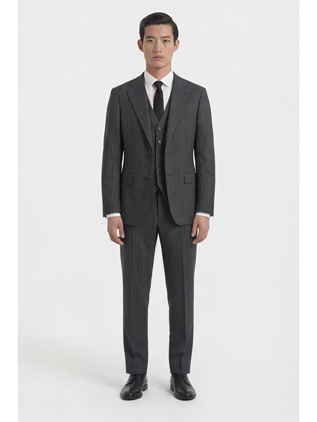 Giotelli Erkek Siyah Dar Kesim Slim Fit Viskon Dokuma Çizgili Klasik Yaka 6 Drop Takım Elbise-1