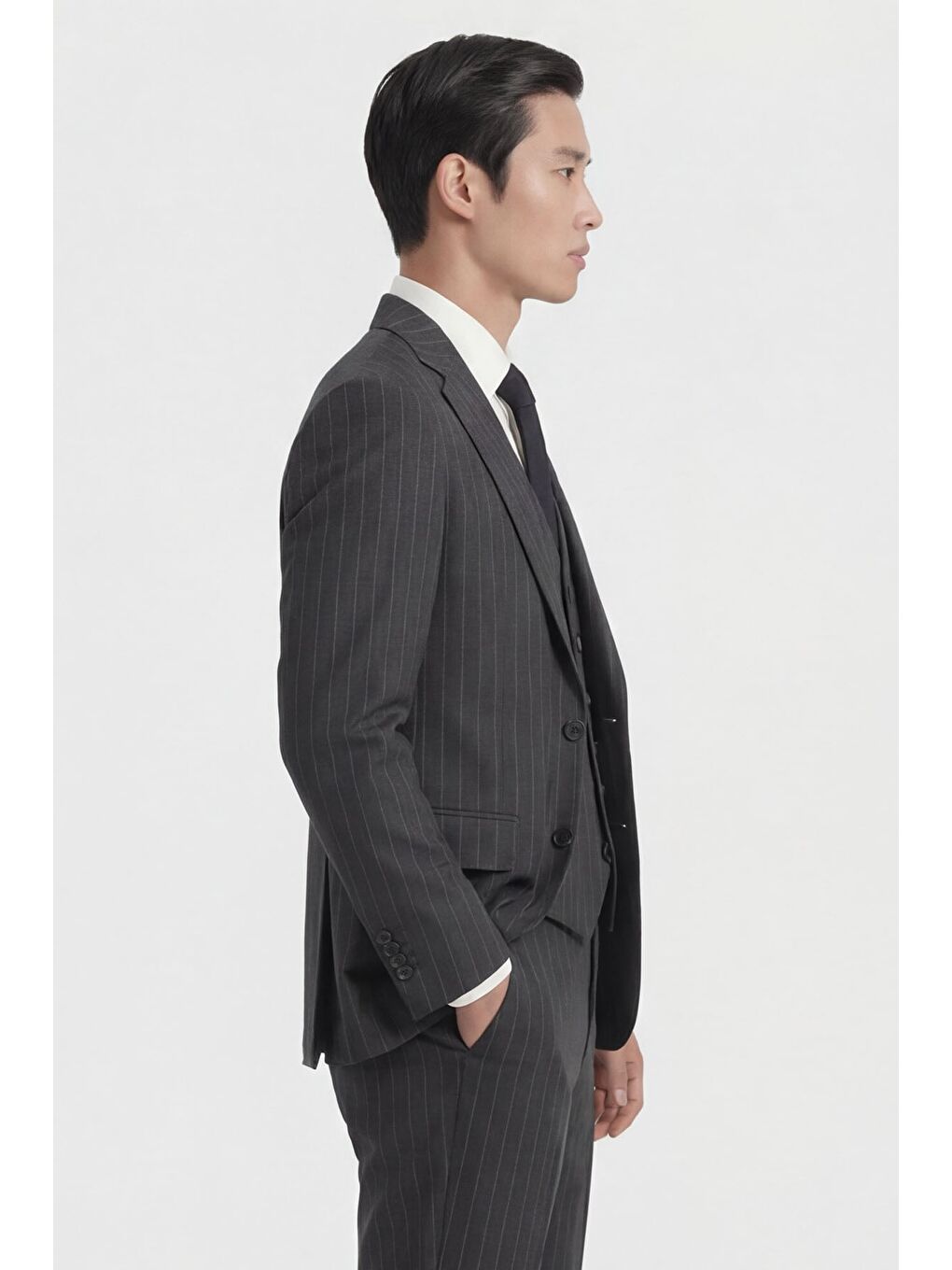 Giotelli Erkek Siyah Dar Kesim Slim Fit Viskon Dokuma Çizgili Klasik Yaka 6 Drop Takım Elbise-2