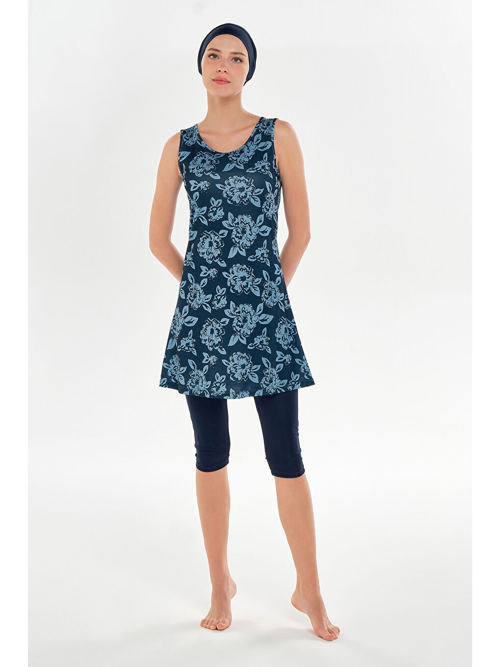 Sıfır Kol Yarı Kapalı Mayo 3609 Koyu Lacivert-1