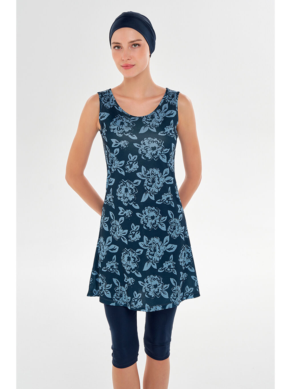 Sıfır Kol Yarı Kapalı Mayo 3609 Koyu Lacivert-2