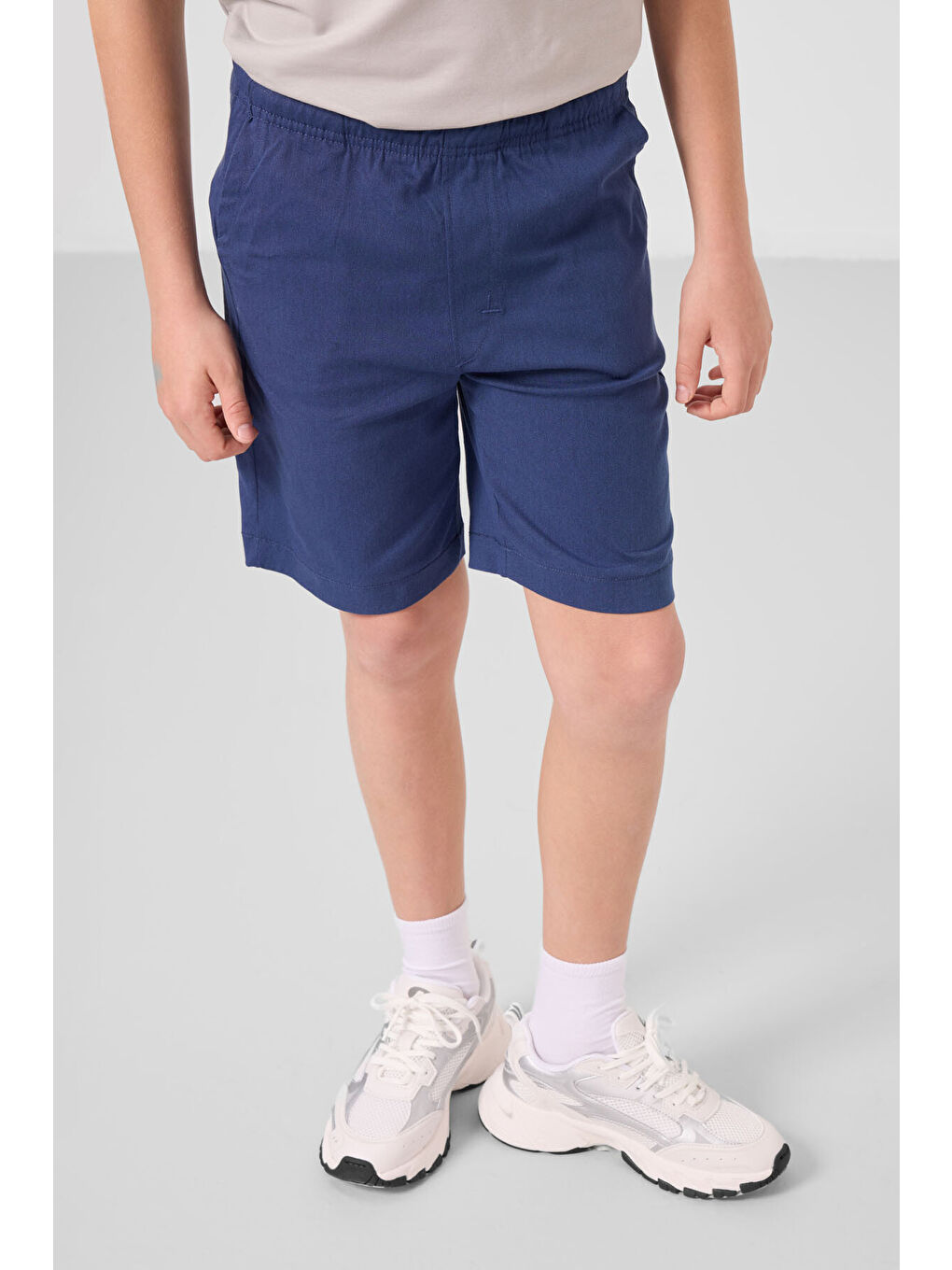 Bej Taş-Parlament Pamuklu Oversize Fit Dokuma Hafif Esnek Chino Erkek Çocuk Şort Takım - 11278-1