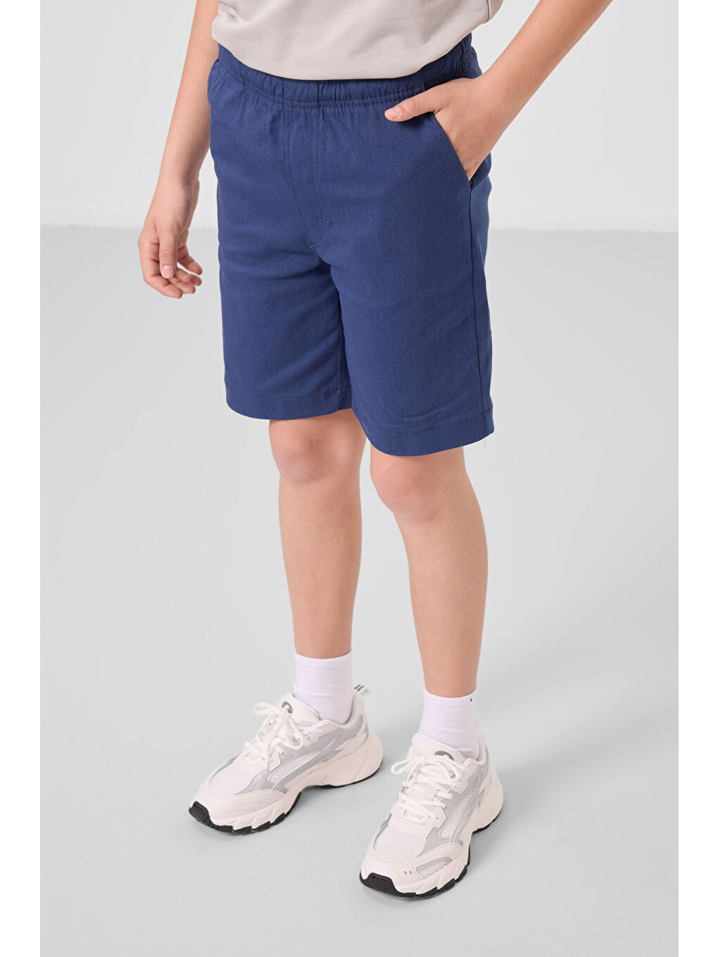 Bej Taş-Parlament Pamuklu Oversize Fit Dokuma Hafif Esnek Chino Erkek Çocuk Şort Takım - 11278-2