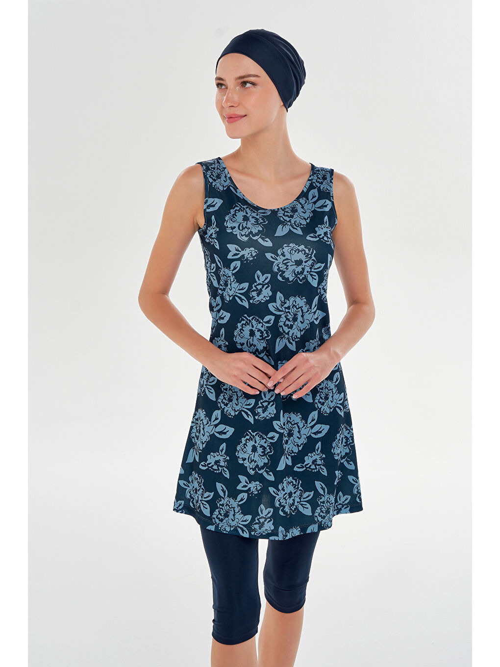 Sıfır Kol Yarı Kapalı Mayo 3609 Koyu Lacivert-3