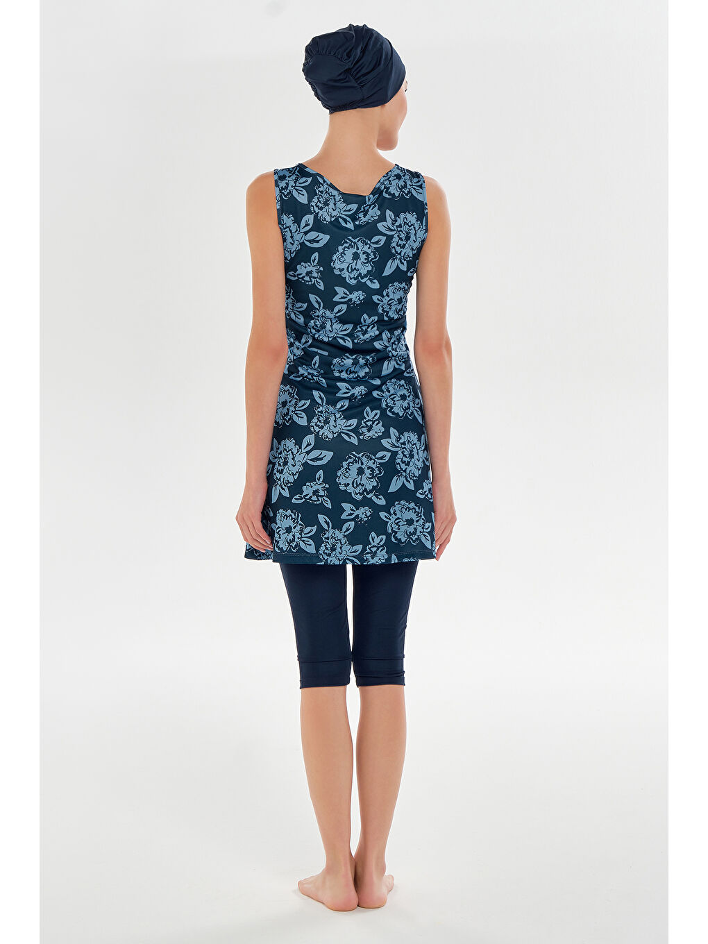 Sıfır Kol Yarı Kapalı Mayo 3609 Koyu Lacivert-4