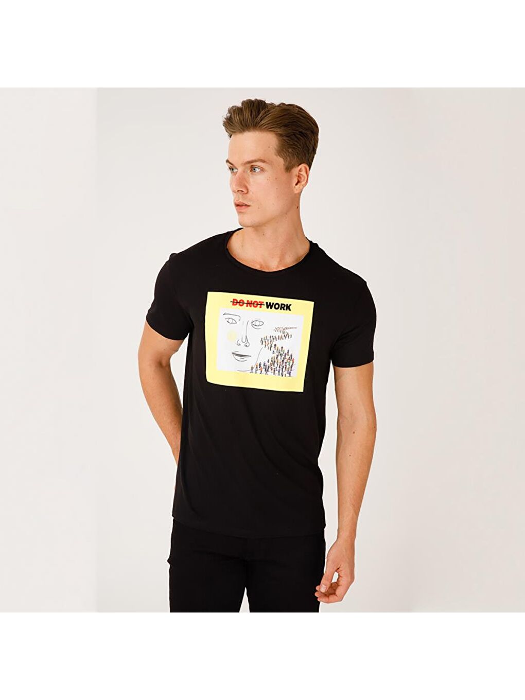 Siyah Faces Do not Work Erkek T-Shirt-4