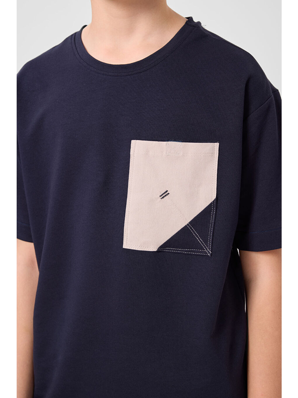 Lacivert-Taş Pamuklu Oversize Fit Dokuma Hafif Esnek Chino Erkek Çocuk Şort Takım - 11278-3