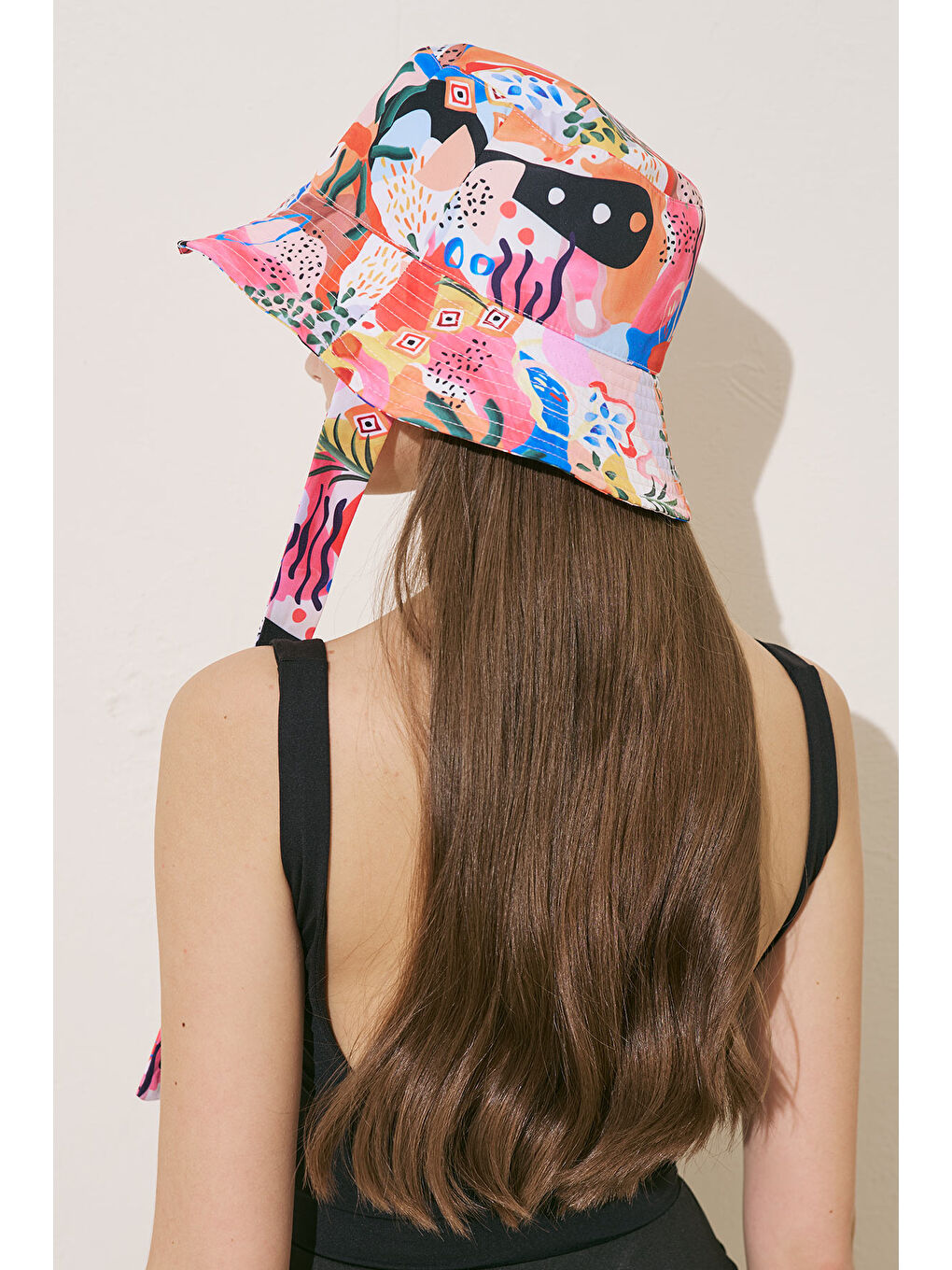 Pembe Bağlamalı Bucket Şapka Abstract-2