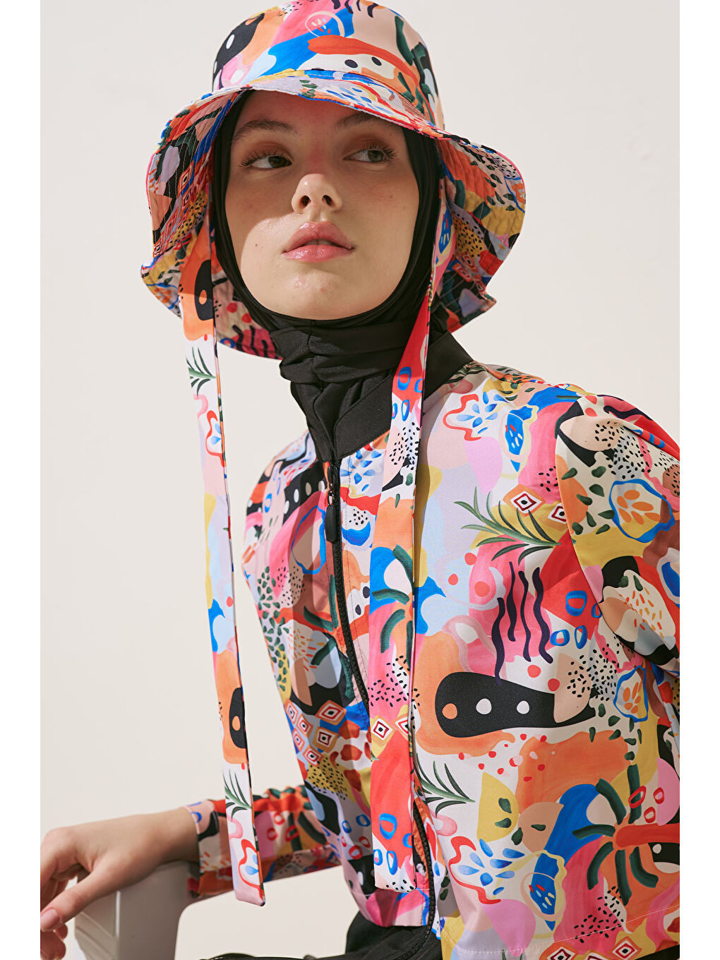 Pembe Bağlamalı Bucket Şapka Abstract-3