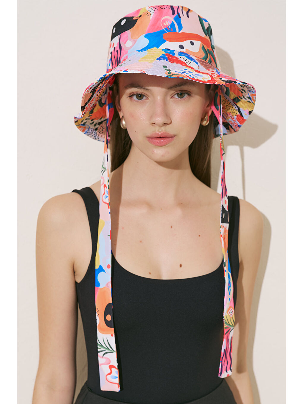 Pembe Bağlamalı Bucket Şapka Abstract-5