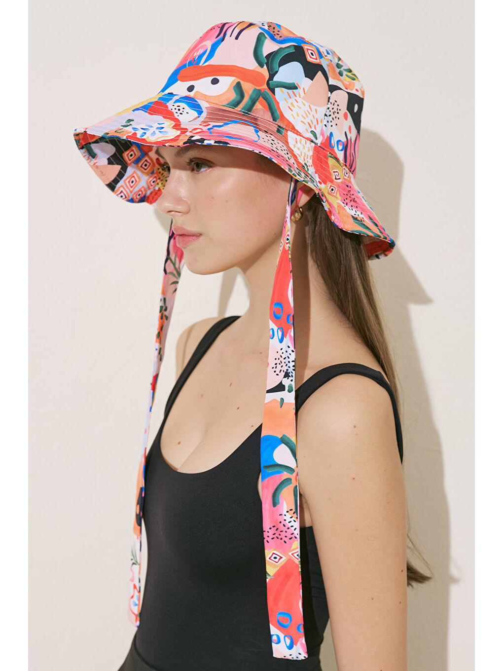 Pembe Bağlamalı Bucket Şapka Abstract-6