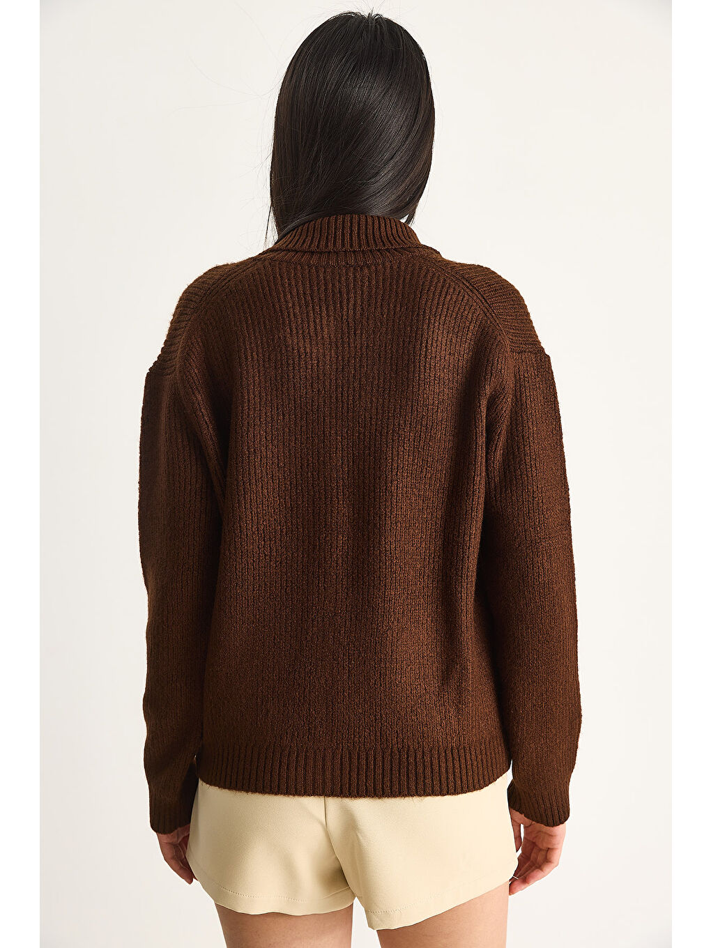 Kahverengi Kadın Selanik Örgü Cepli Triko Hırka-6