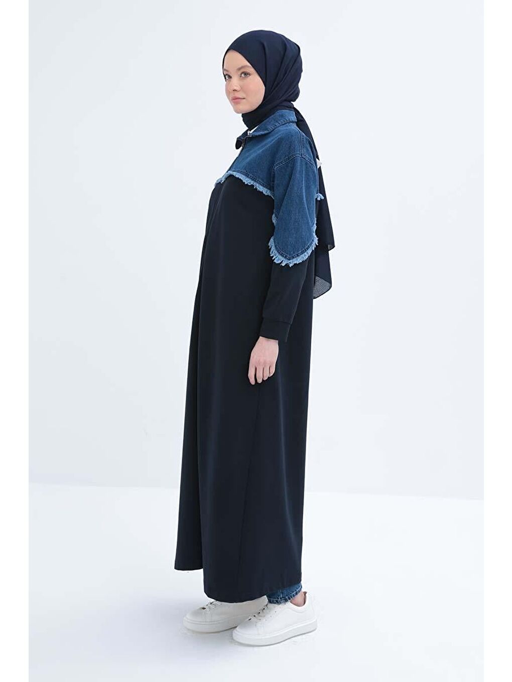 Lacivert-Denİm Garnİlİ Ferace-2