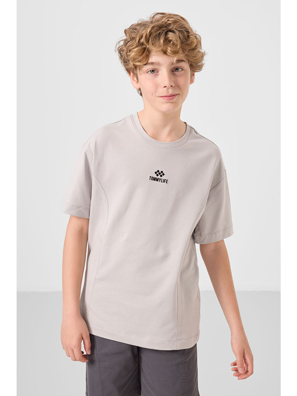 Bej Taş-Antrasit Pamuklu Oversize Fit Dokuma Hafif Esnek Chino Erkek Çocuk Şort Takım - 11276-2