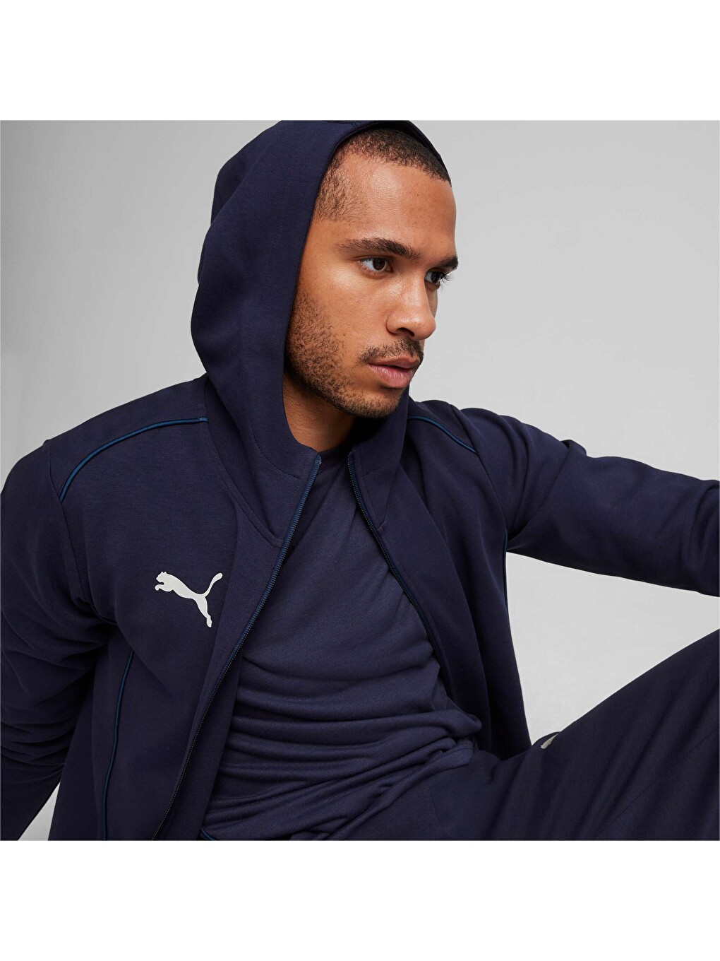 Lacivert teamFINAL Casuals Football Erkek Kapüşonlu Fermuarlı Sweatshirt-2
