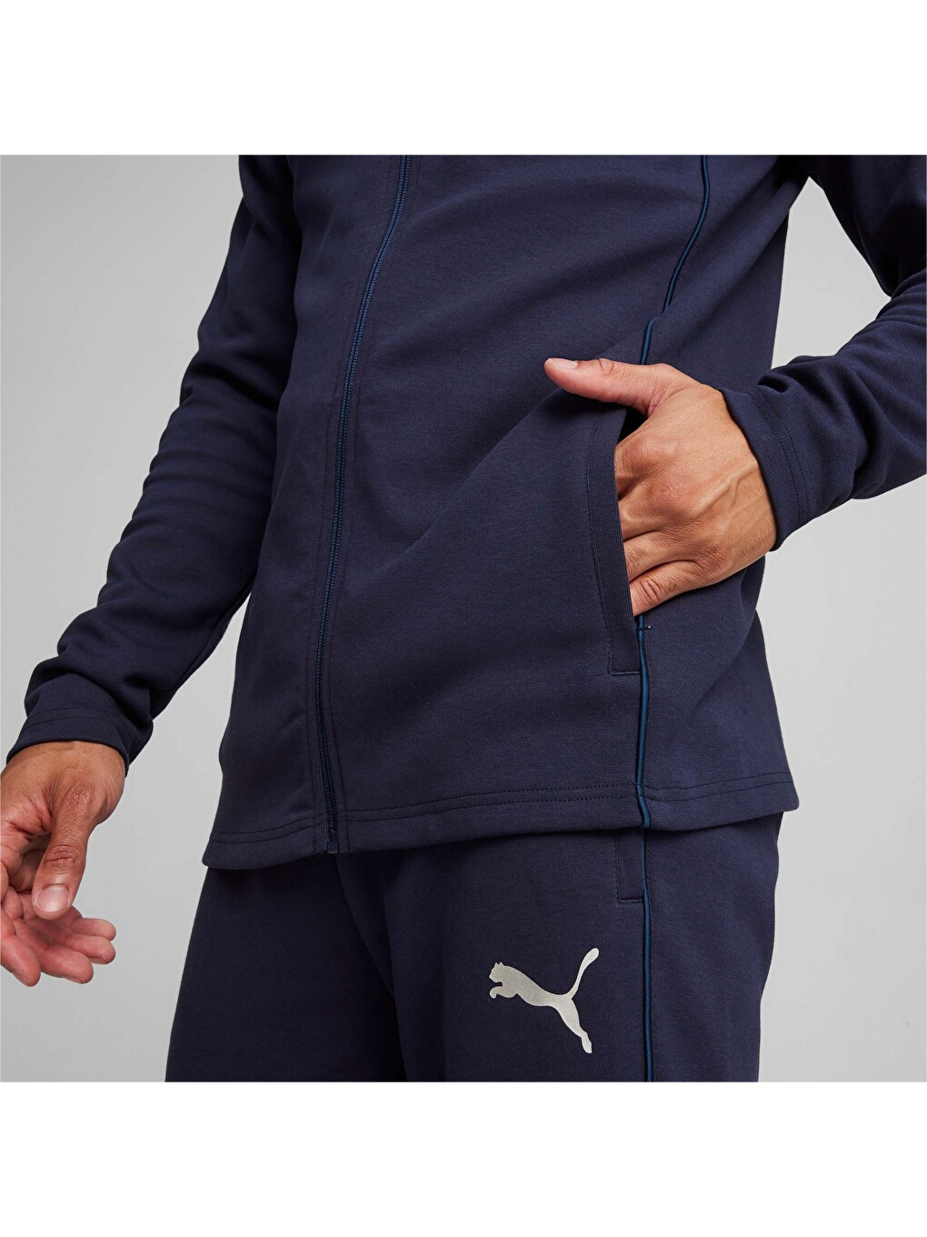 Lacivert teamFINAL Casuals Football Erkek Kapüşonlu Fermuarlı Sweatshirt-3