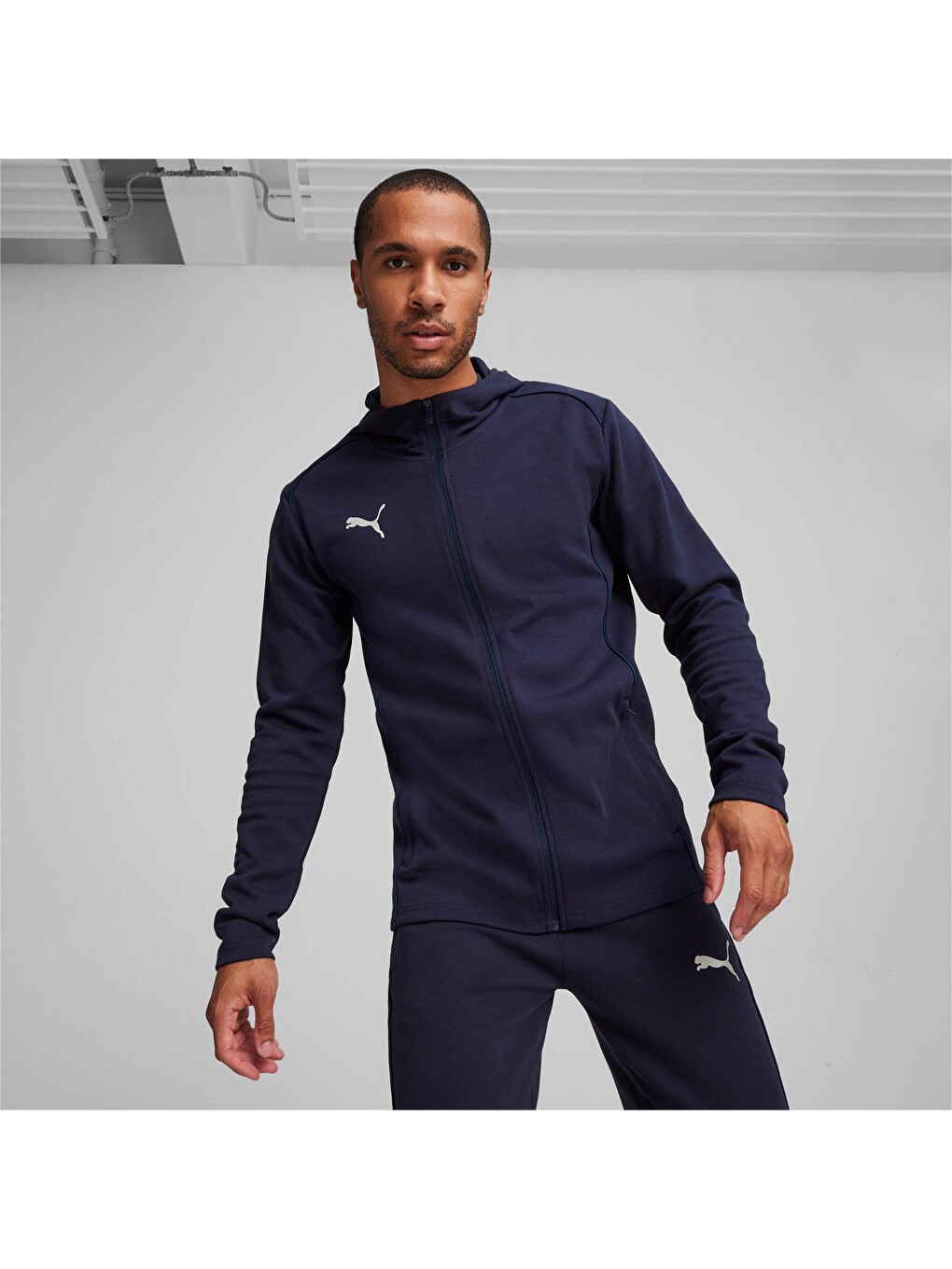 Lacivert teamFINAL Casuals Football Erkek Kapüşonlu Fermuarlı Sweatshirt-6