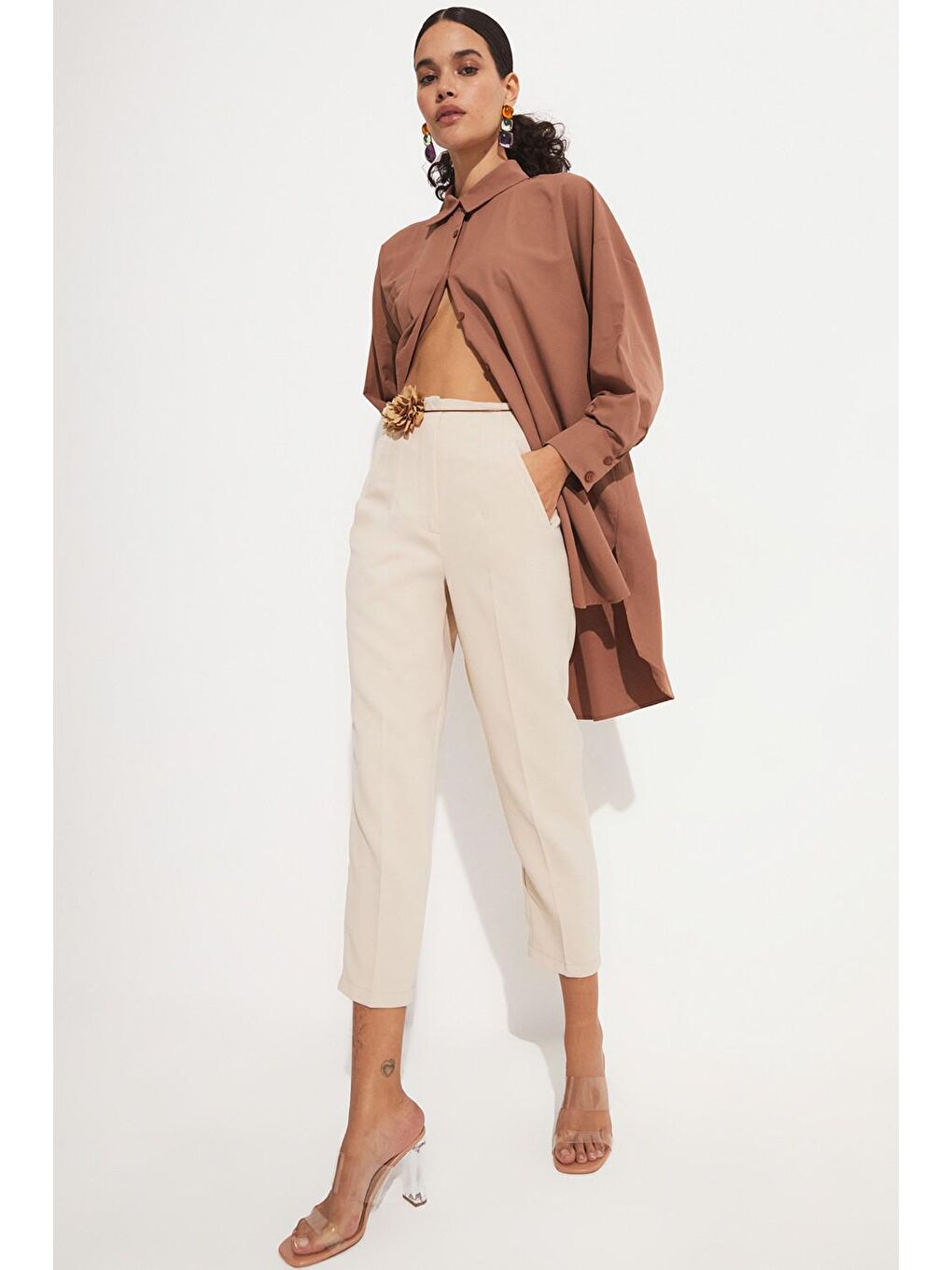 Bej Pensli Cep Detaylı Pantolon-2