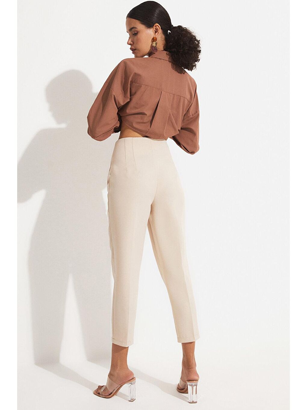 Bej Pensli Cep Detaylı Pantolon-4