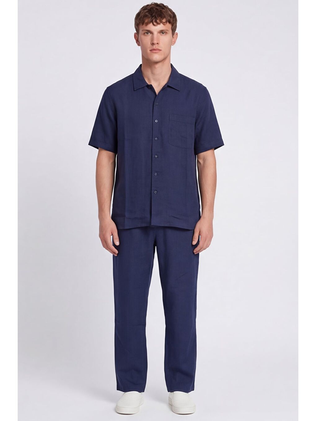 Giotelli Açık Lacivert Normal Kesim Regular Fit Pamuklu Dokuma Lastikli Bel Kamp Yaka Takım-1