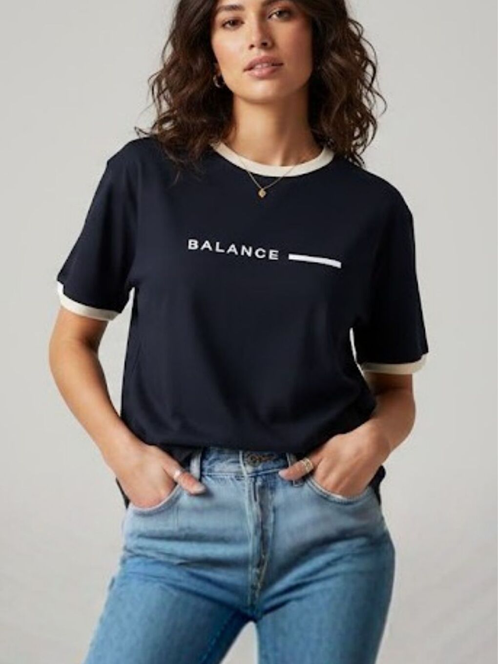 Unisex Lacivert Balance Baskılı İnterlok Tişört