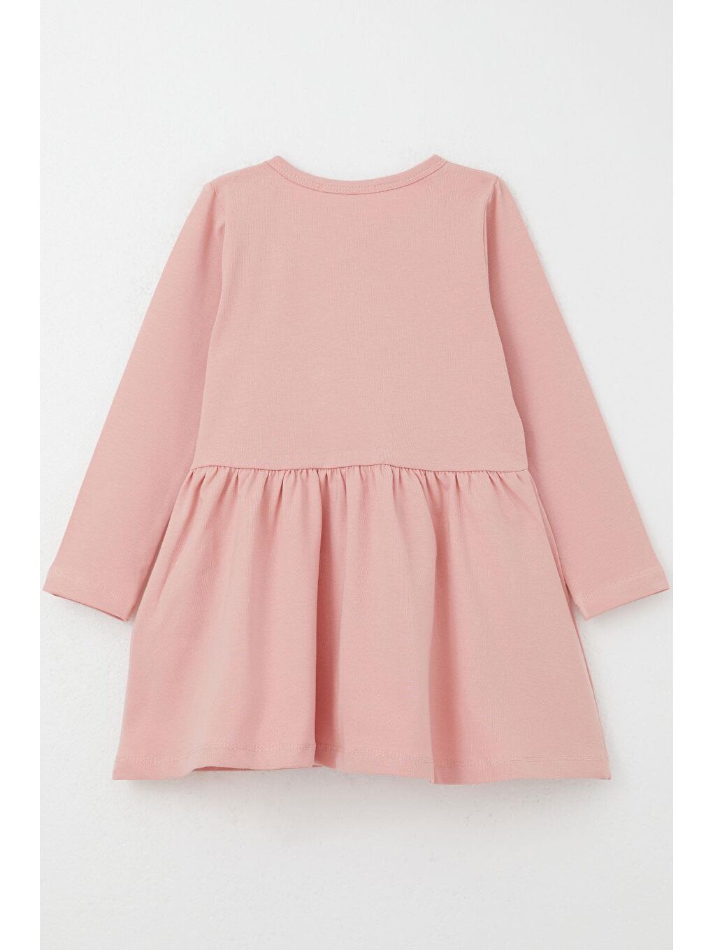 Pembe Kız Çocuk Uzun Kollu Elbise Renkli Çiçek Nakışlı Gülkurusu (1.5-5 Yaş)-1