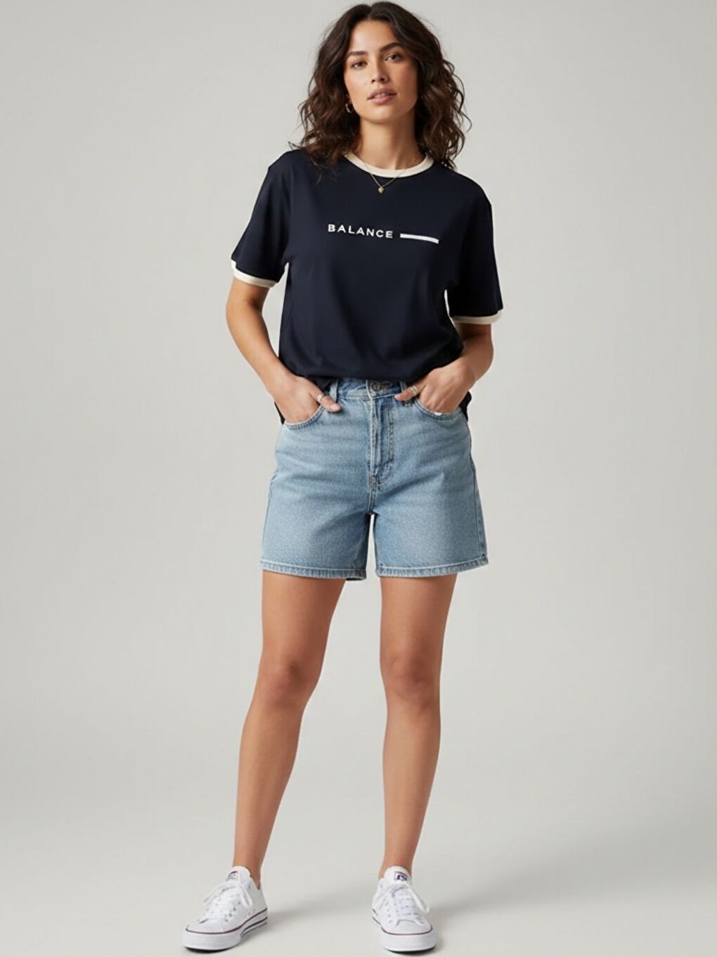 Unisex Lacivert Balance Baskılı İnterlok Tişört-1