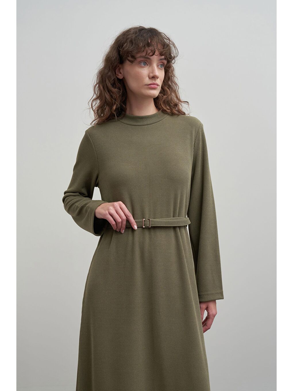 Haki-Kemer Tokalı Elbise-3