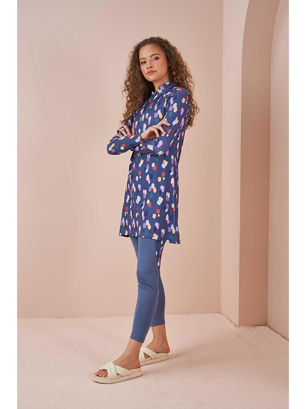 Puantiye Performans Tesettür Mayo Takımı İndigo-2