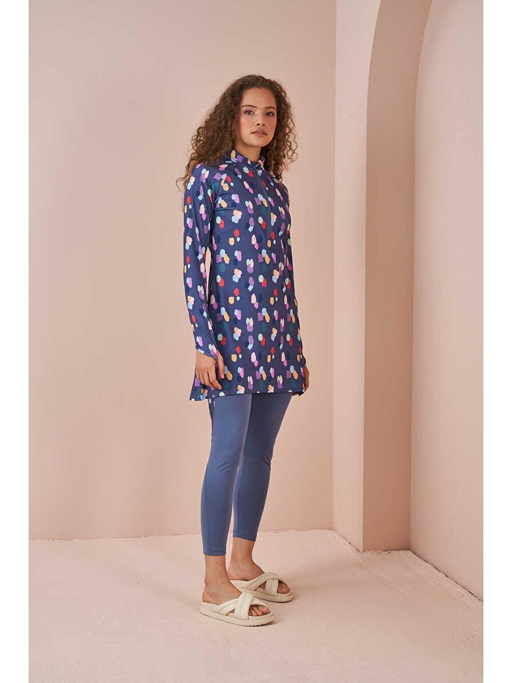 Puantiye Performans Tesettür Mayo Takımı İndigo-3